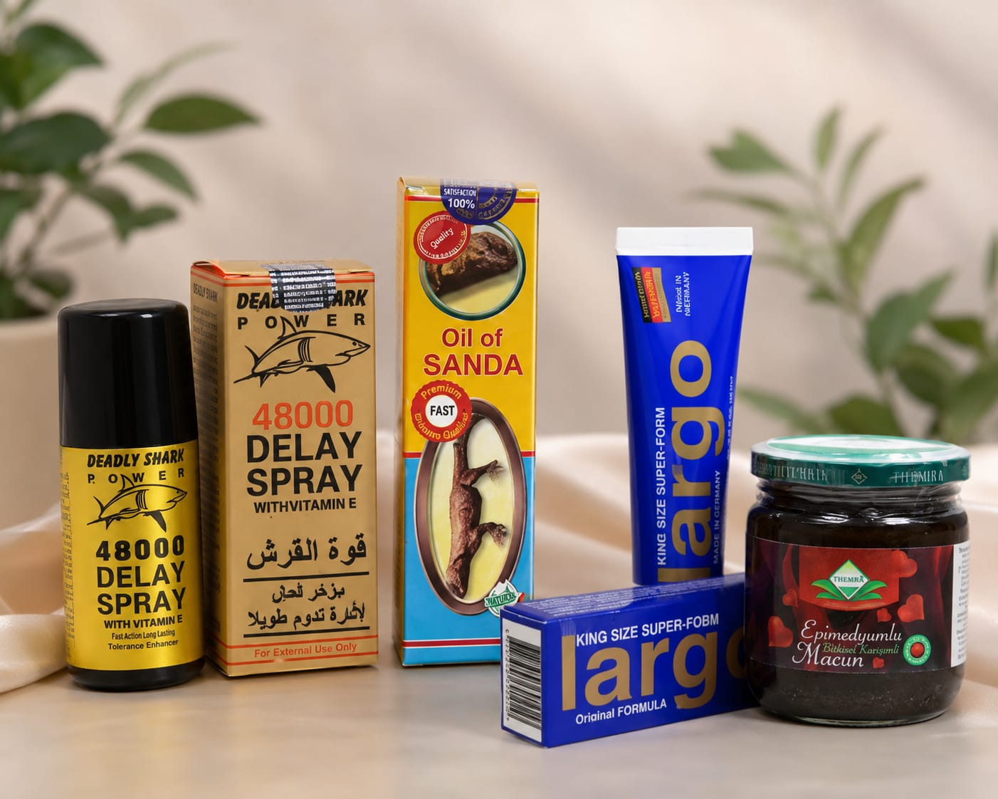 Turkey Majoon Combo | Largo Cream (Made in Germany) + Sanda Oil + Delay Spray (Made in Germany) | Herbal Men's Wellness Combo | ٹرکی معجون کومبو | لارگو کریم (جرمنی) + سانڈا آئل + ڈیلے اسپرے (جرمنی) | ہربل مردانہ فلاح و بہبود کومبو